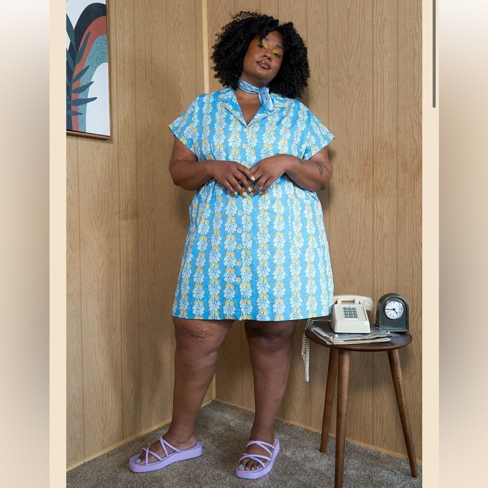 TAMARA MALAS YASMINE SHIRT DRESS FLORAL BLUE POCKETS SZ 10-12 NWT